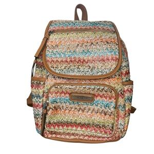 Rosetti Multicolor Woven Fashion Backpack. Leather straps.